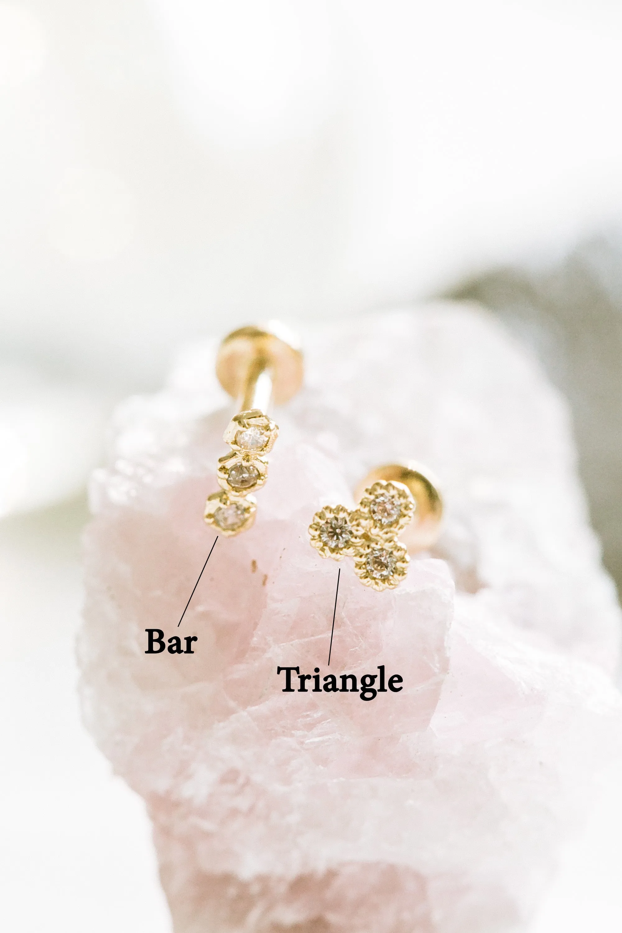 14K Real Gold Minimalist Cz or Genuine Diamond Forward Helix Cartilage Tragus Inner Conch Ear Stud Post Internally Threaded Earr