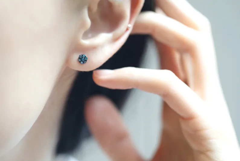 14K Solid Gold Diamond Round Helix Tragus Cartilage Inner Conch Barbell Piercing Earring Stud