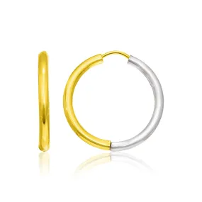 14k Two-Tone Gold Hoop Earrings in a Hinged Style-rx99944