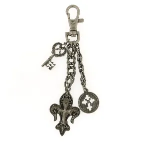 1928 Jewelry Skeleton Key, Fleur De Lis Cross & Budded Cross Medallion Key Chain