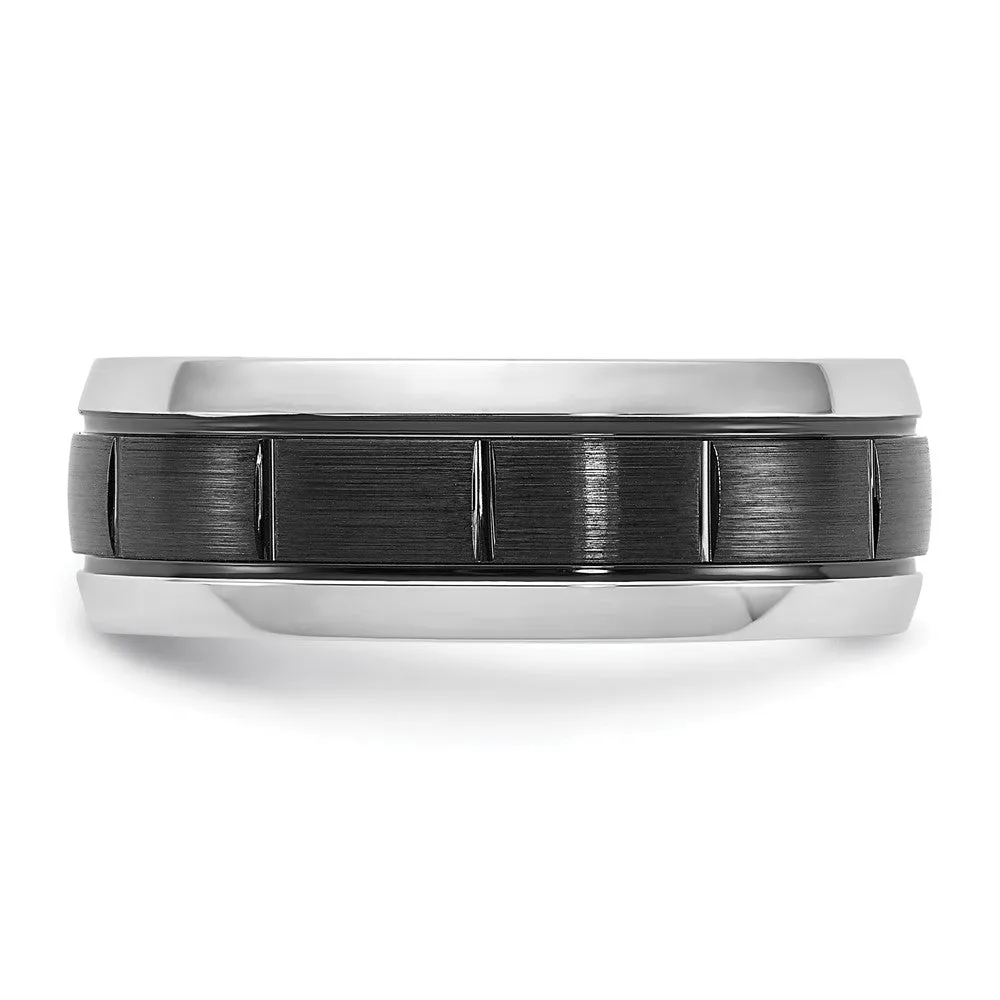 8mm Cobalt Black Plated Brushed Grooved Center Standard Fit Band