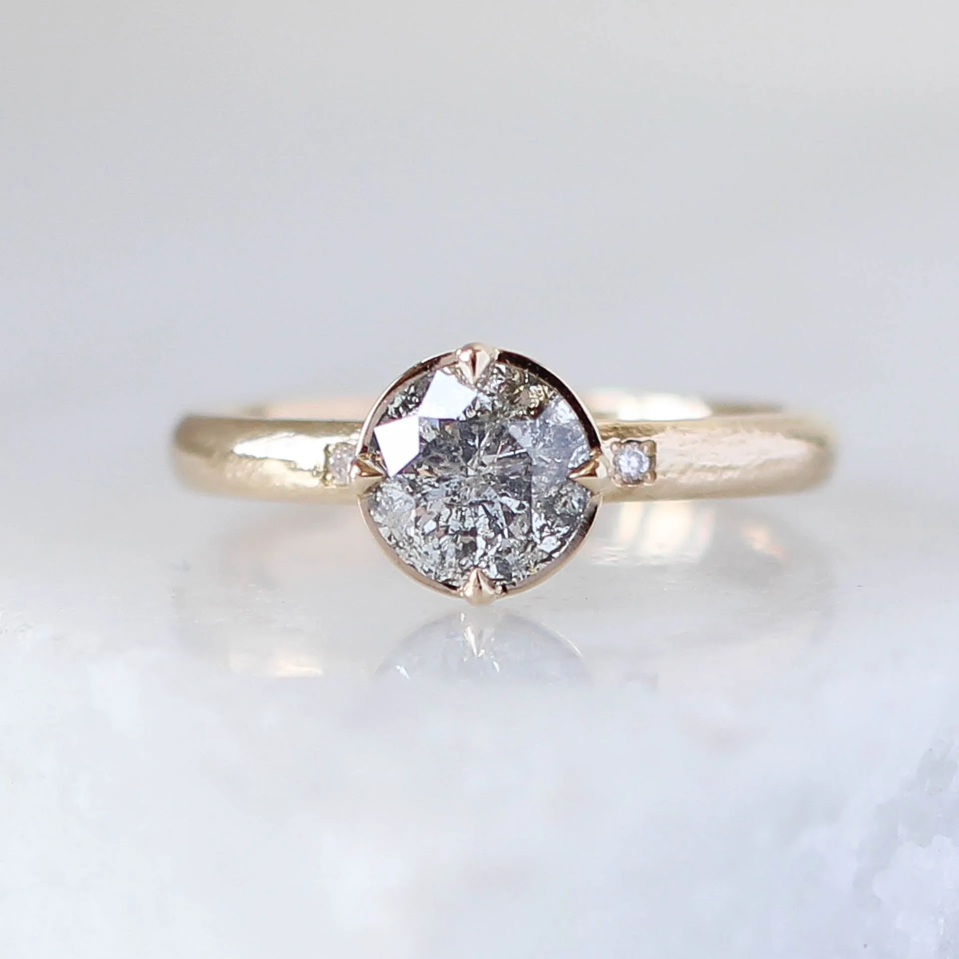Around The World Round Salt and Pepper Diamond Ring