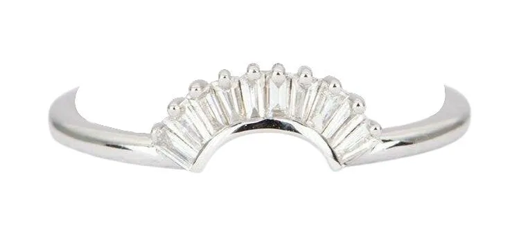 Baguette Diamond Ring 14K Gold Crown Wedding Band Contoured Unique Tiara Curve AD1349