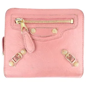 Balenciaga Pink Agneau Leather Moto Classic City Bifold Wallet