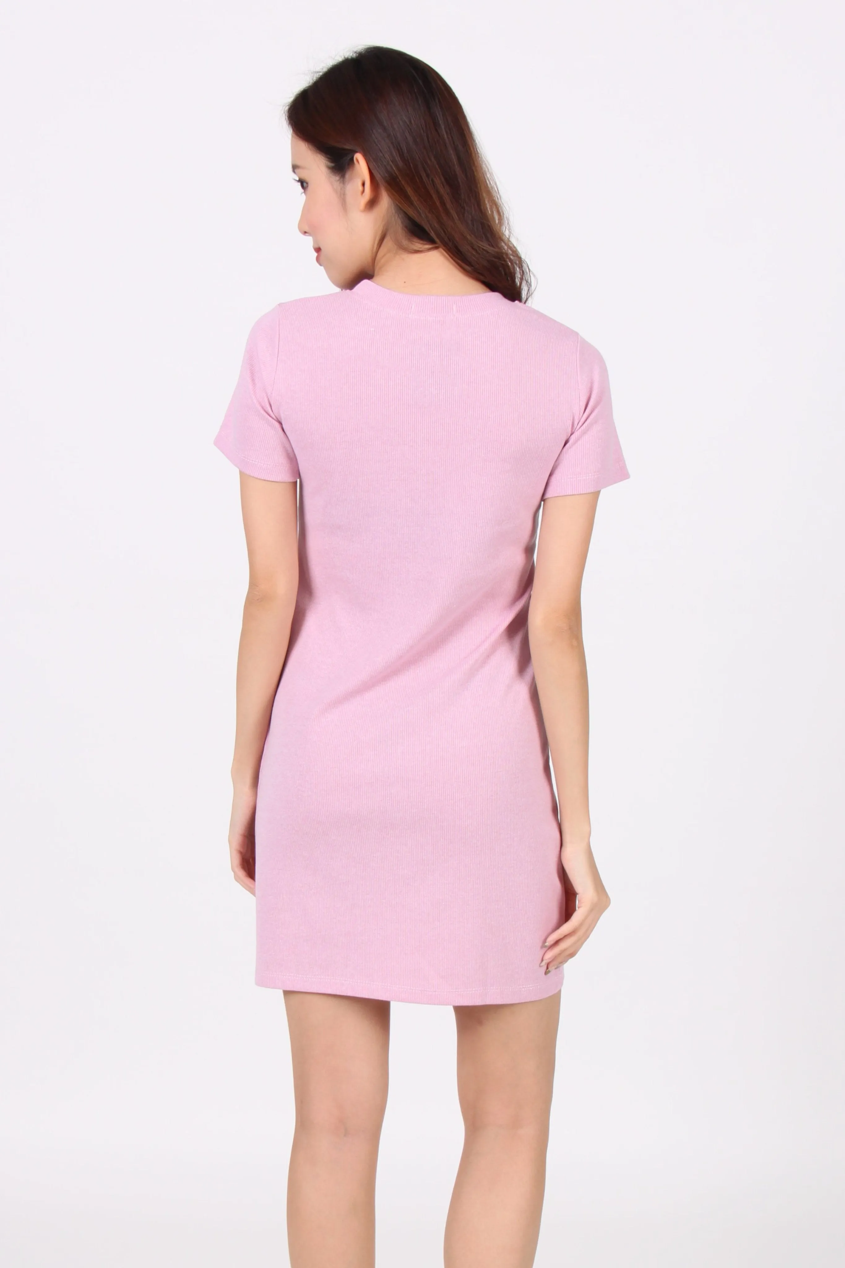 Basic Everyday Comfy Tee Dress in Pink