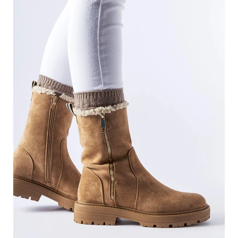 Beige insulated boots with a Sunnyslope zipper