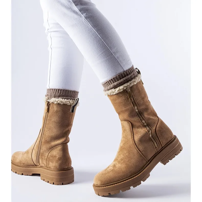 Beige insulated boots with a Sunnyslope zipper