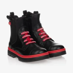 Black & Red Leather Boots