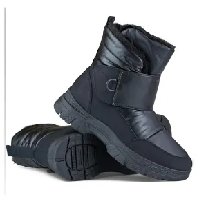 Black snow boots with Velcro, insulated boots for winter