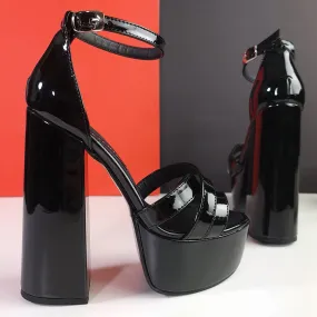 Block Chunky Black High Heel Sandals