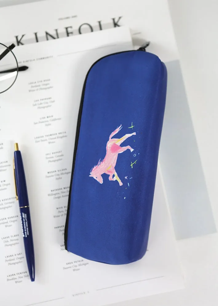 Blue Horse Graphic Pencil Cases Stationery Zipper School 19cm Office Cosmetics Pouches Artists Designer Prints Gifts Bags Purses