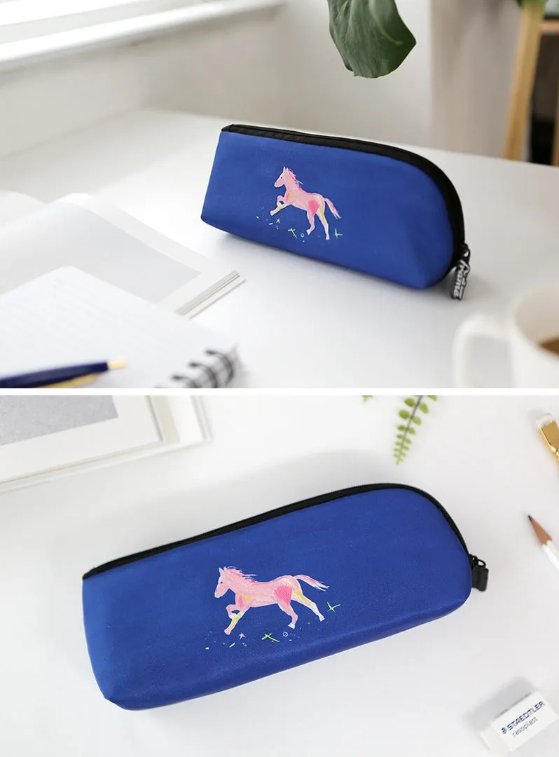 Blue Horse Graphic Pencil Cases Stationery Zipper School 19cm Office Cosmetics Pouches Artists Designer Prints Gifts Bags Purses