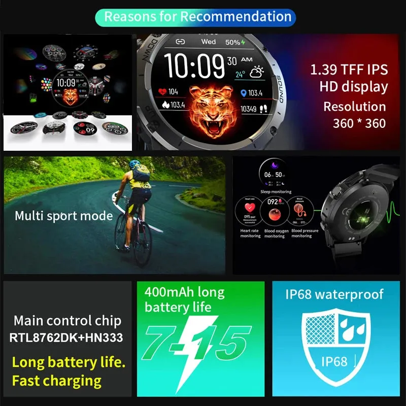 Bluetooth Call IP68 Waterproof Fitness Modes Custom Dial Sports Smartwatch