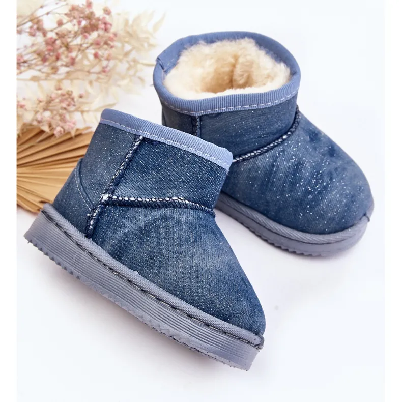 Children's snow boots with glitter, Blue Sulinne