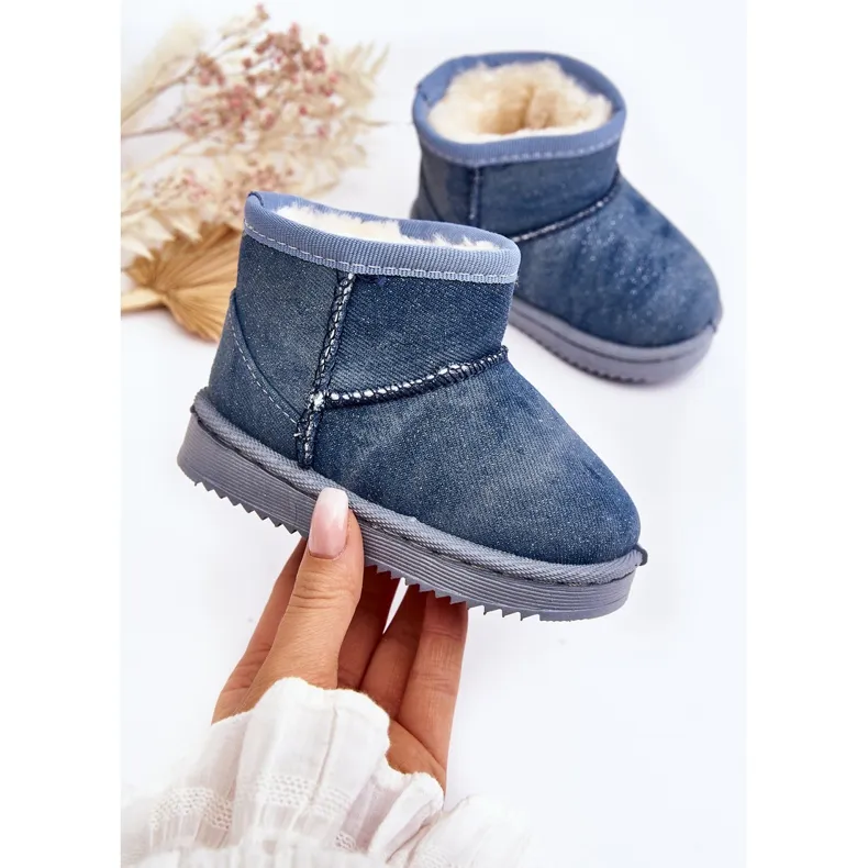 Children's snow boots with glitter, Blue Sulinne