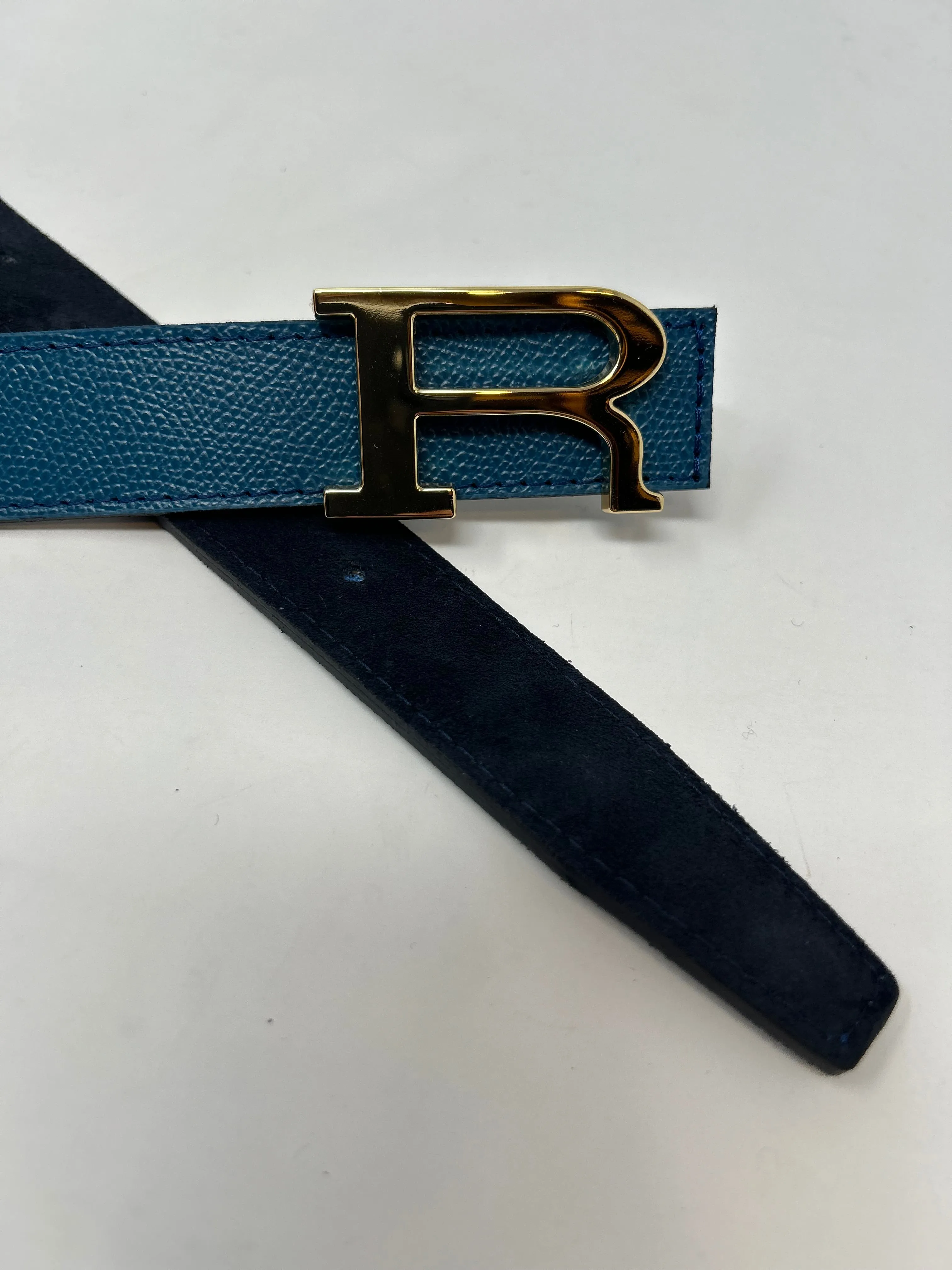 CINTURA ALPHABET STYLE REVERSIBILE PELLE PETROLIO/CAMOSCIO BLU