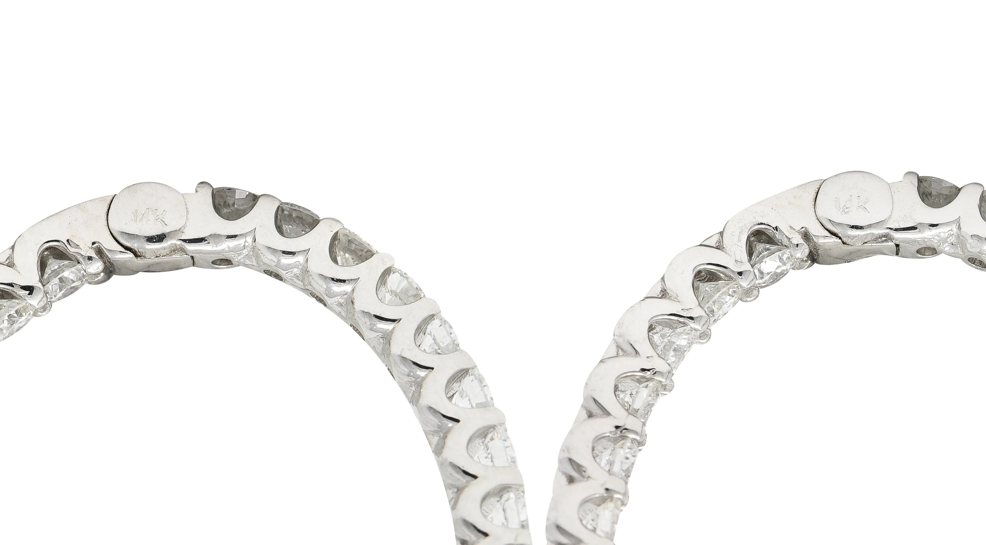 Contemporary 3.12 CTW Diamond 14 Karat White Gold Oval Inside Outside Hoop Earrings