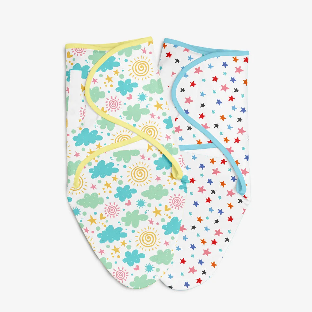 Dry Feel Swaddle Wrap - Pack of 2 (Starry Skies & Happy Clouds)