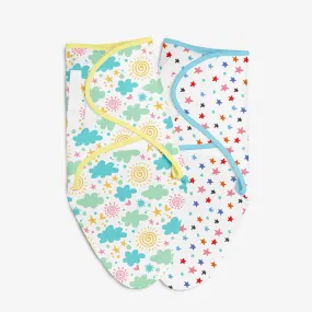 Dry Feel Swaddle Wrap - Pack of 2 (Starry Skies & Happy Clouds)