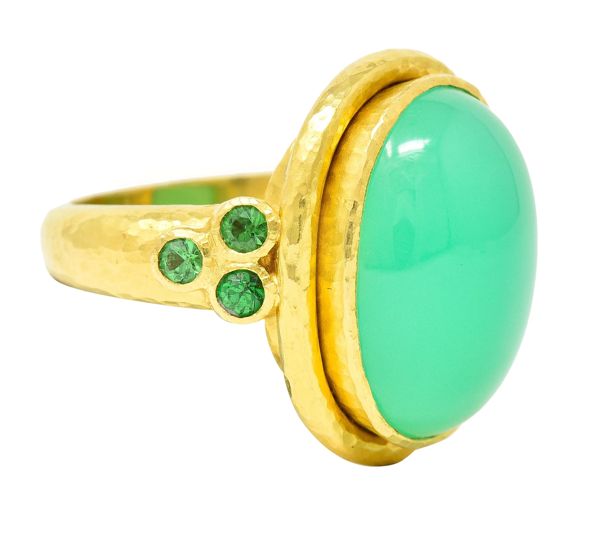 Elizabeth Locke Contemporary Chrysoprase Tsavorite Garnet 19 Karat Yellow Gold Statement Ring