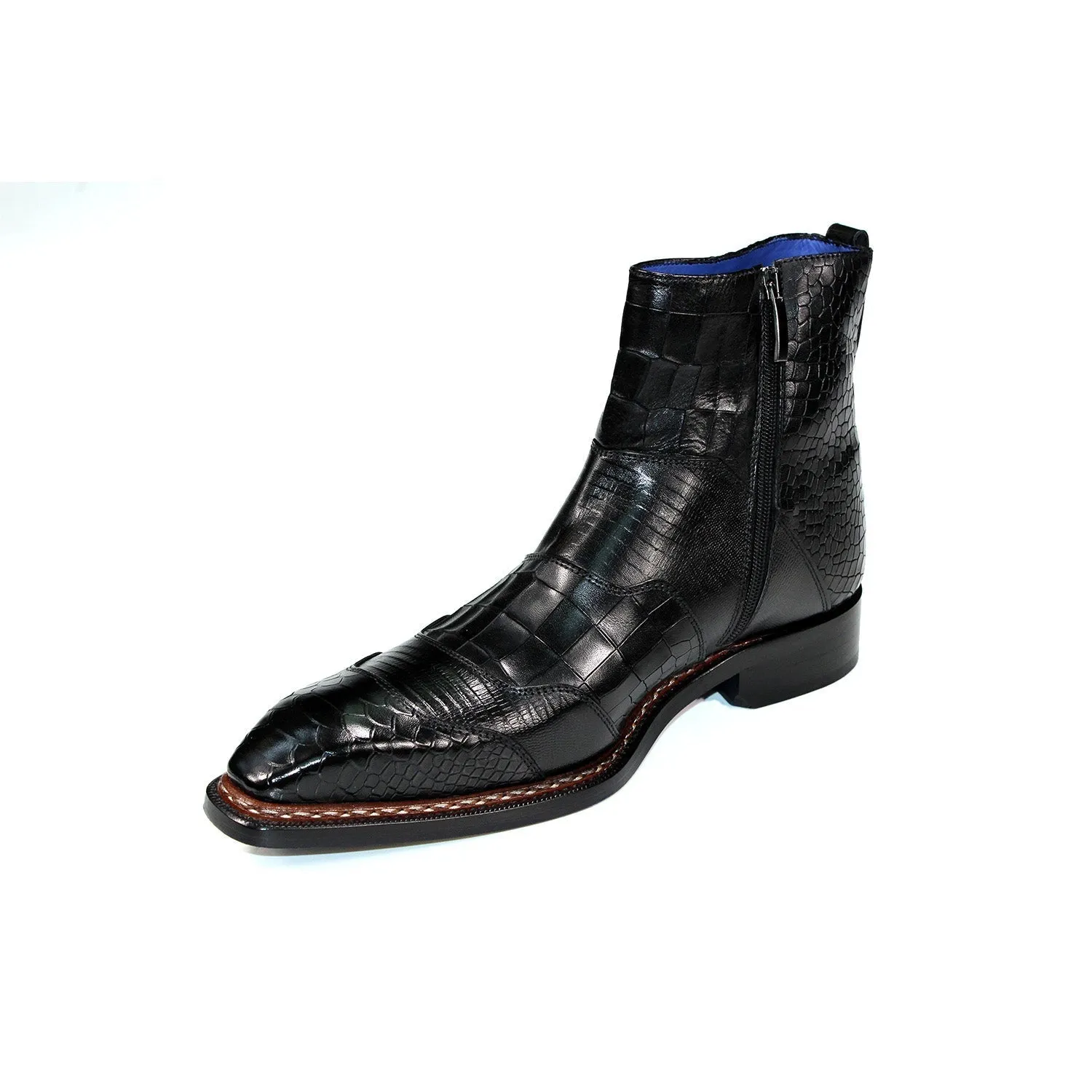 Emilio Franco Lucio Men's Shoes Black Calf-Skin Embossed Leather Boots (EF1216)