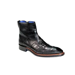 Emilio Franco Lucio Men's Shoes Black Calf-Skin Embossed Leather Boots (EF1216)