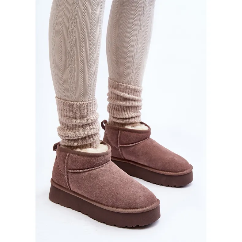 Fashionable Khaki Nucca Suede Low Snow Boots beige