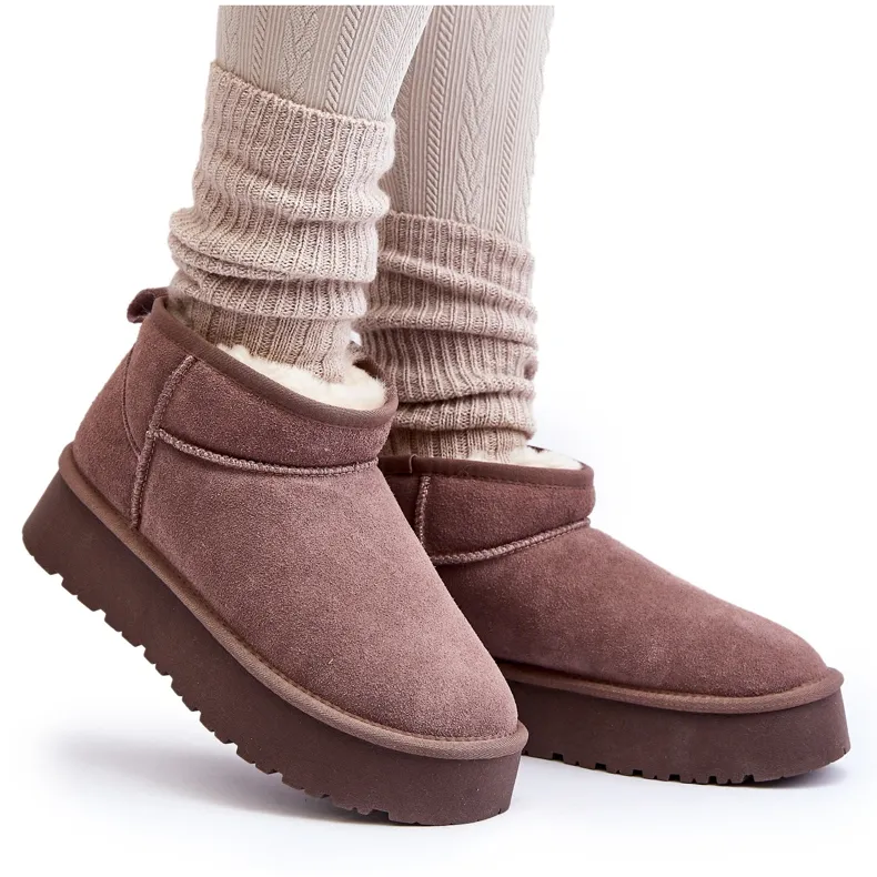 Fashionable Khaki Nucca Suede Low Snow Boots beige