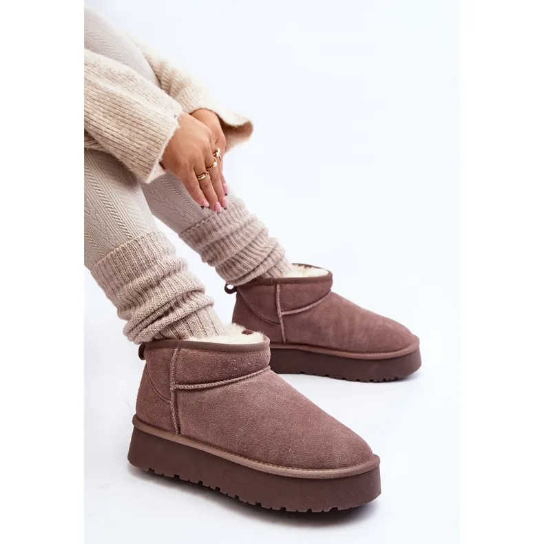 Fashionable Khaki Nucca Suede Low Snow Boots beige