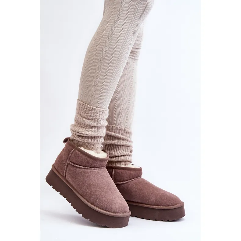 Fashionable Khaki Nucca Suede Low Snow Boots beige