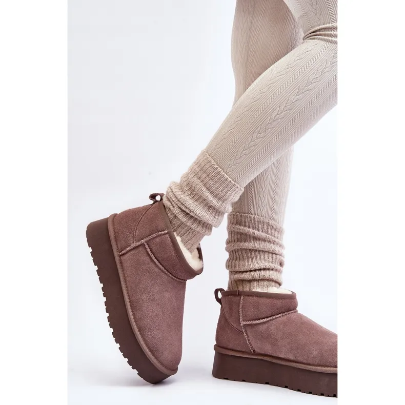 Fashionable Khaki Nucca Suede Low Snow Boots beige