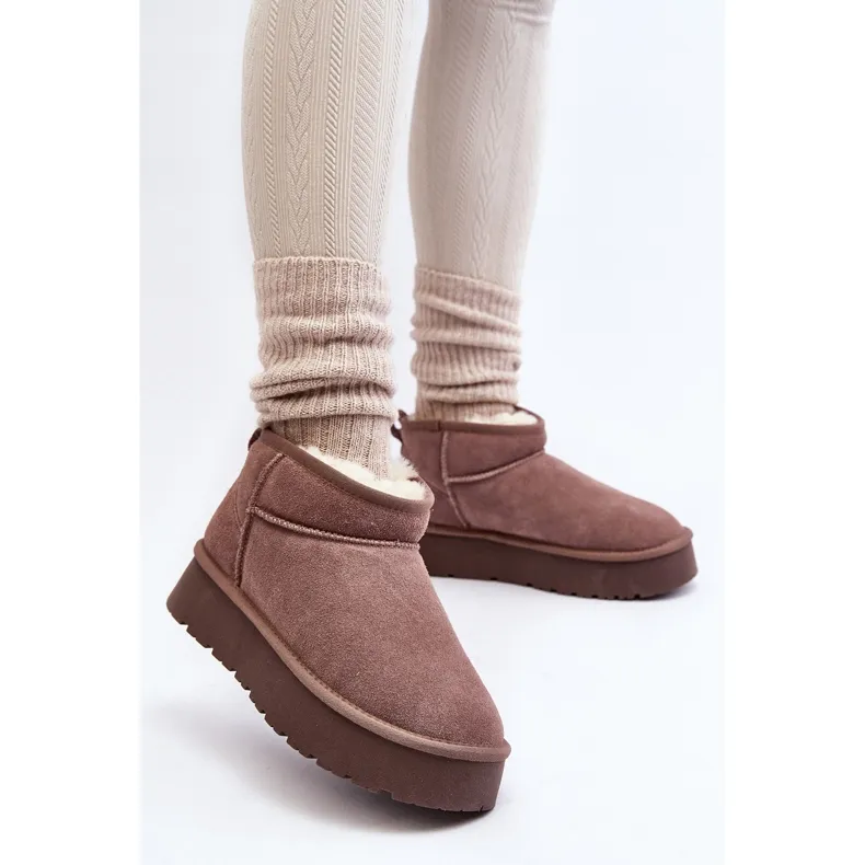 Fashionable Khaki Nucca Suede Low Snow Boots beige