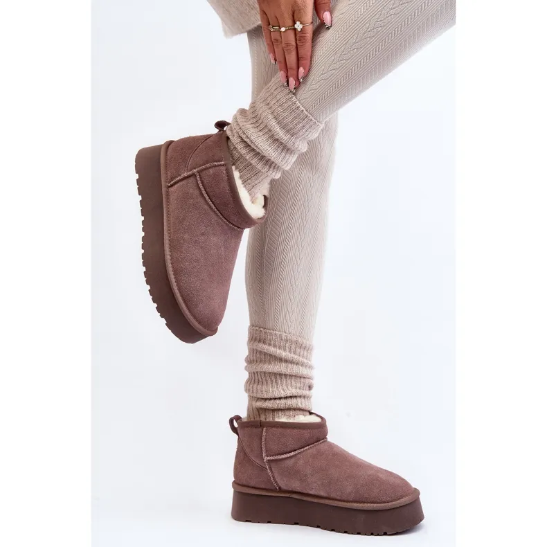 Fashionable Khaki Nucca Suede Low Snow Boots beige