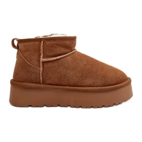 Fashionable Suede Low Snow Boots Camel Nucca brown