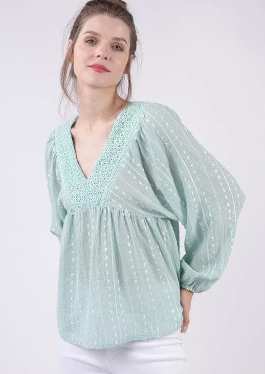 FINAL SALE - Puff Sleeve Embroidered Blouse - 2 Colors!