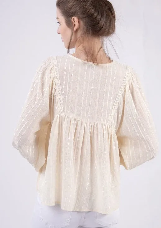 FINAL SALE - Puff Sleeve Embroidered Blouse - 2 Colors!