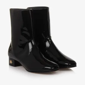 Girls Black Patent Leather Boots