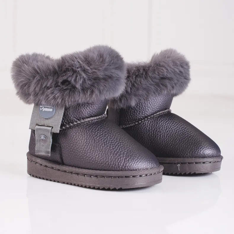 Girls' gray snow boots with fur grey