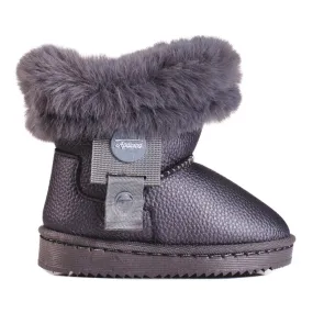 Girls' gray snow boots with fur grey