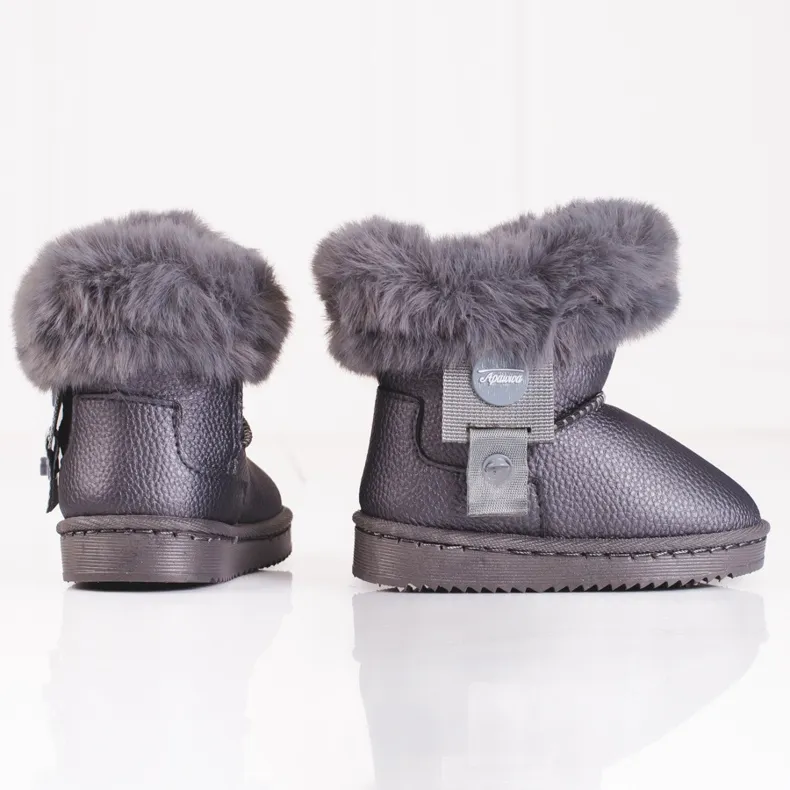 Girls' gray snow boots with fur grey