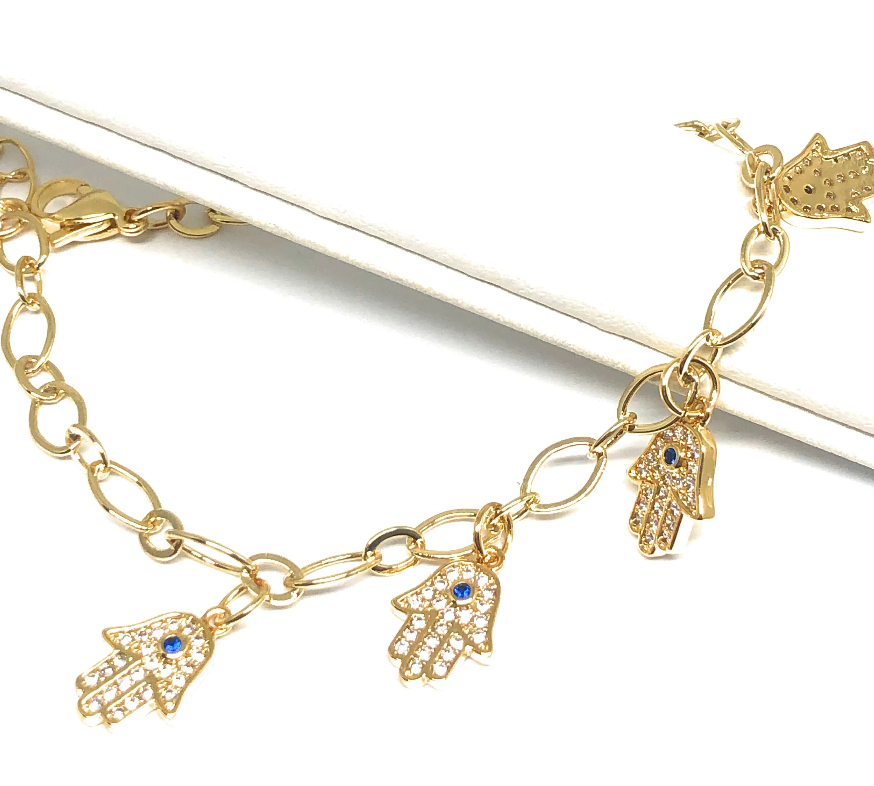 Gold Plated Hamsa Hands Protection Ankle Bracelet 8-11”