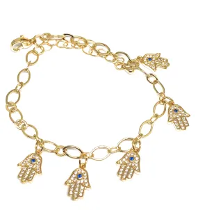 Gold Plated Hamsa Hands Protection Ankle Bracelet 8-11”