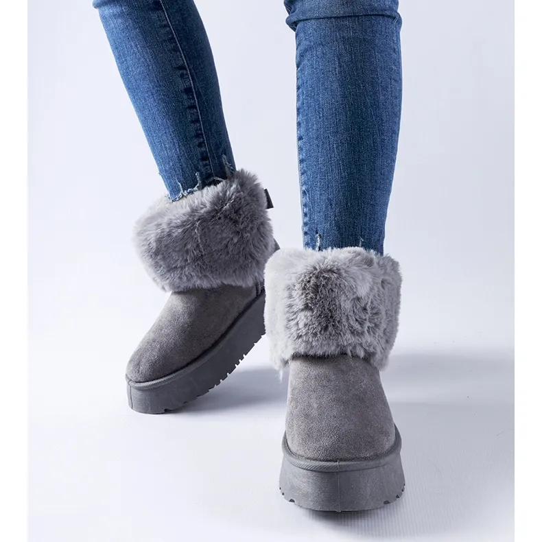 Gray snow boots decorated with fur Adelfia grey