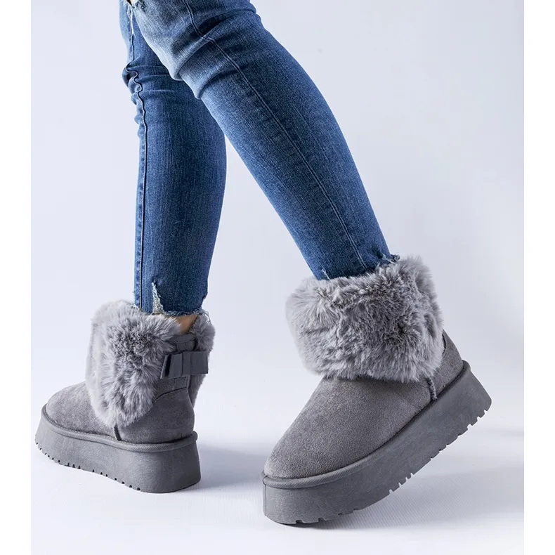 Gray snow boots decorated with fur Adelfia grey