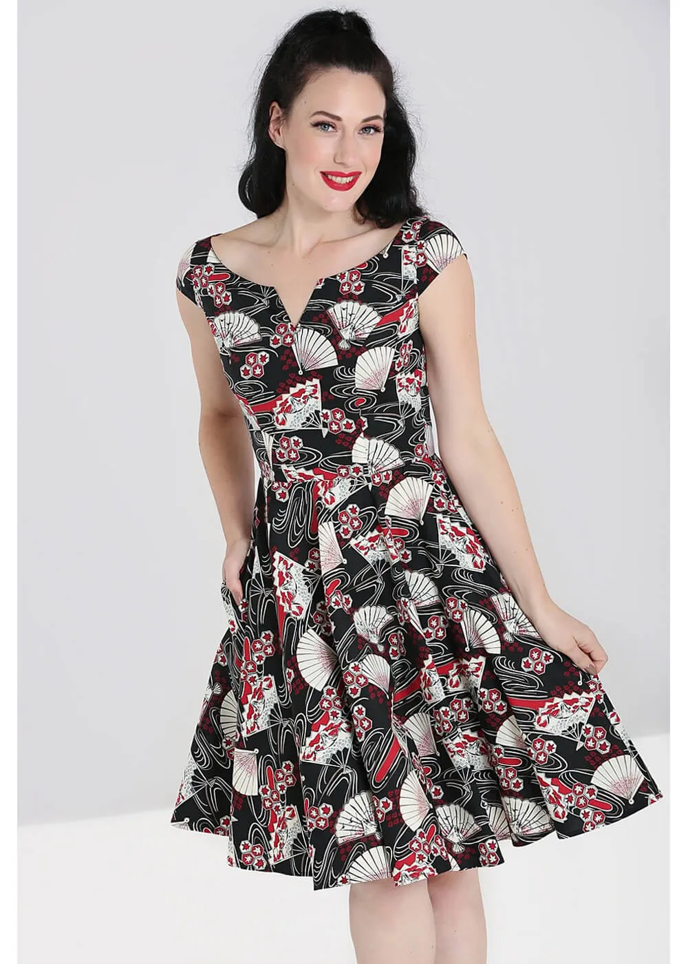 Hell Bunny Lanah Fan 50's Swing Dress Black