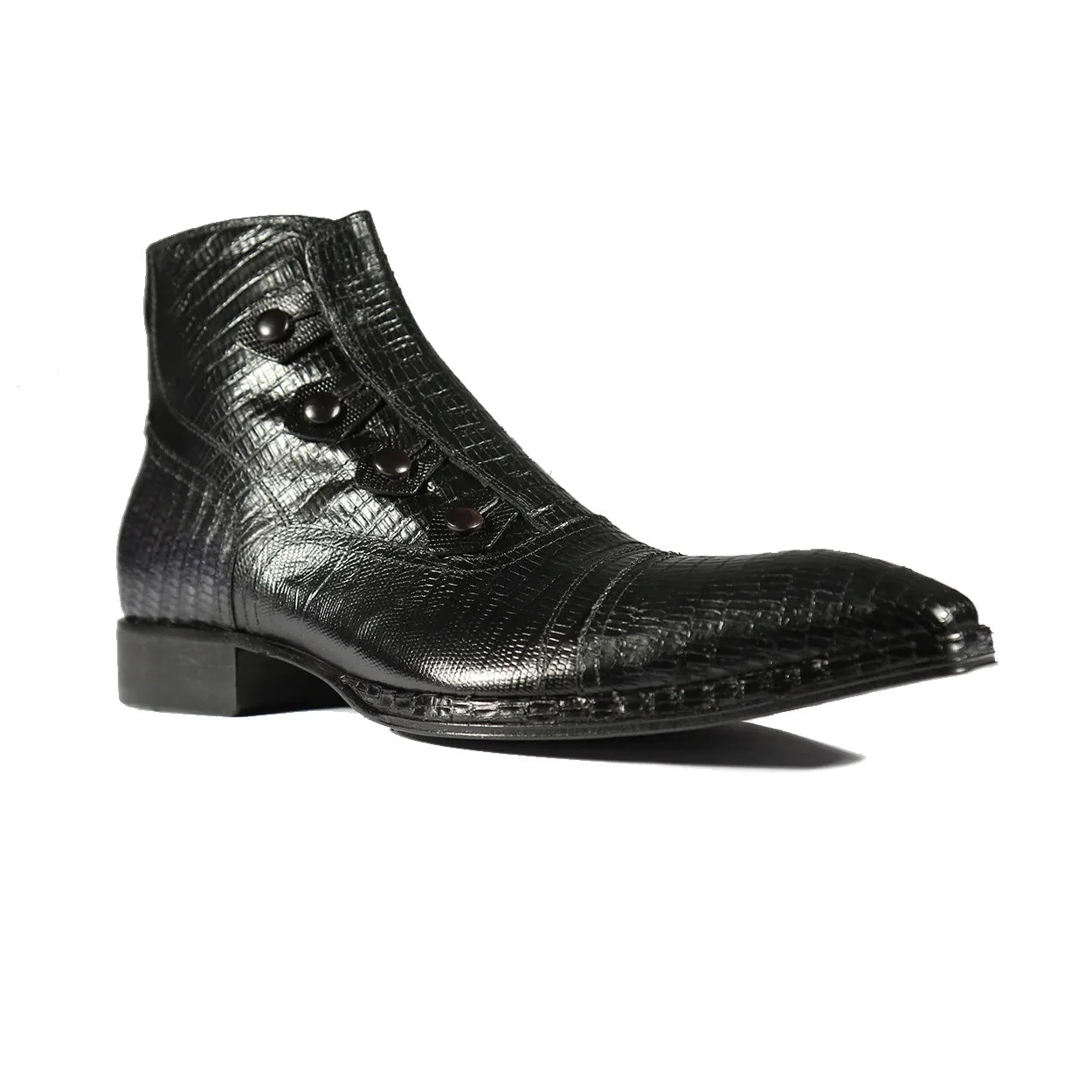 Jo Ghost 2379 Men's Shoes Black Lizard Print / Calf-Skin Leather Ankle Boots (JG5307)