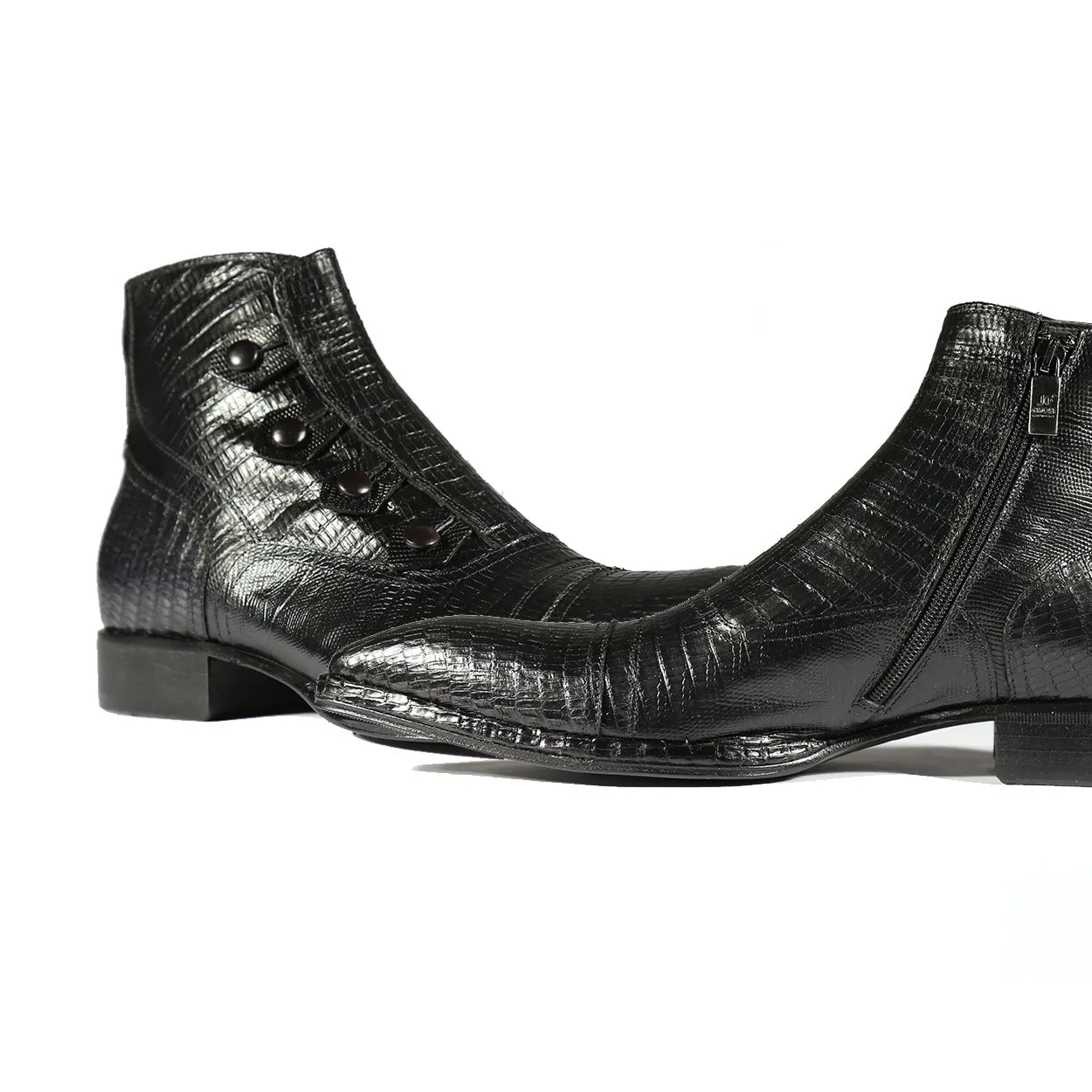 Jo Ghost 2379 Men's Shoes Black Lizard Print / Calf-Skin Leather Ankle Boots (JG5307)