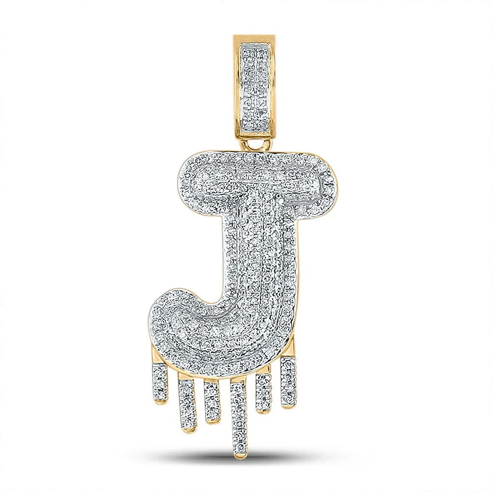 Keene Jewelers 10kt Yellow Gold Mens Round Diamond Dripping J Letter Charm Pendant 5/8 Cttw