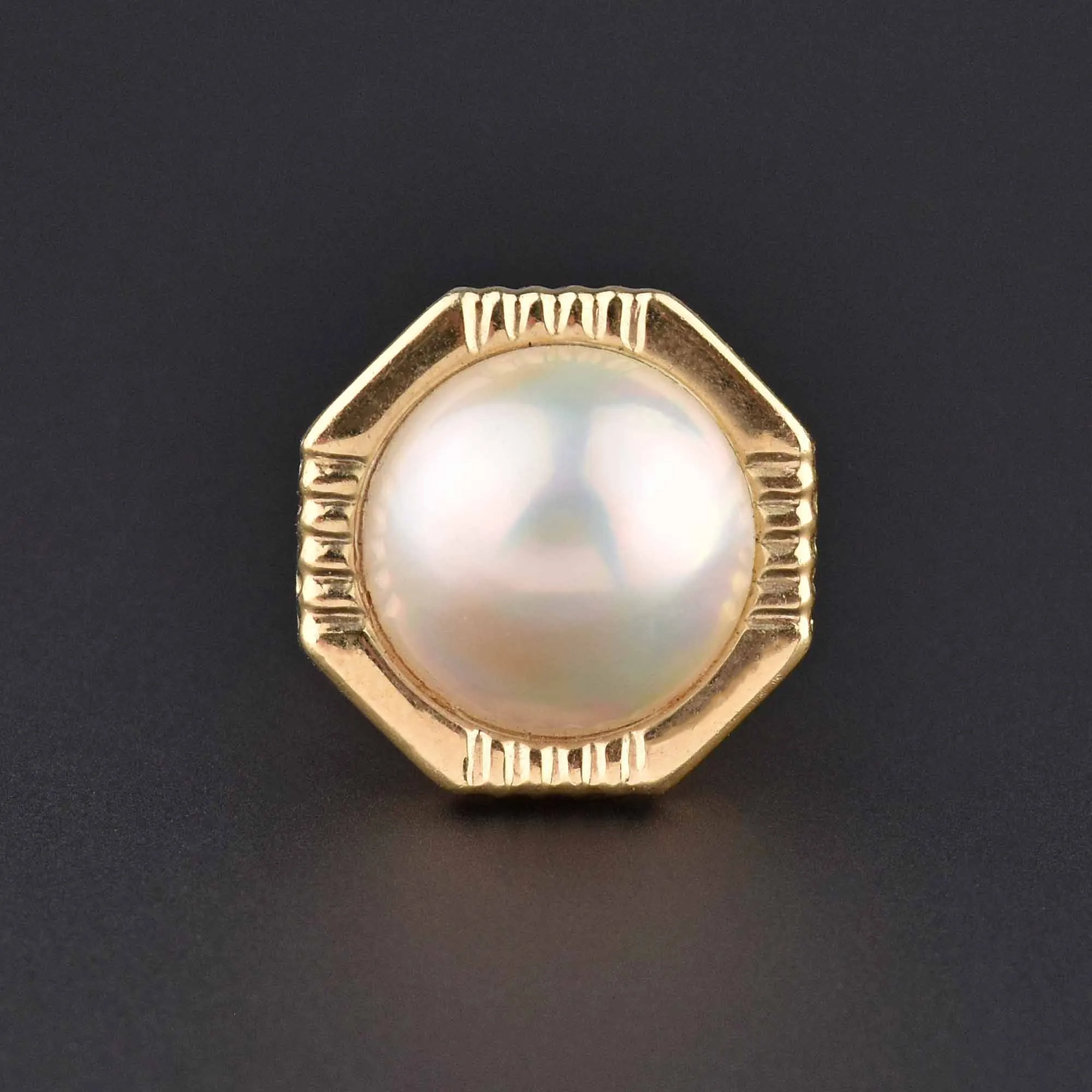 Large Mabe Pearl 14K Gold Geometric Octagon Cocktail Ring