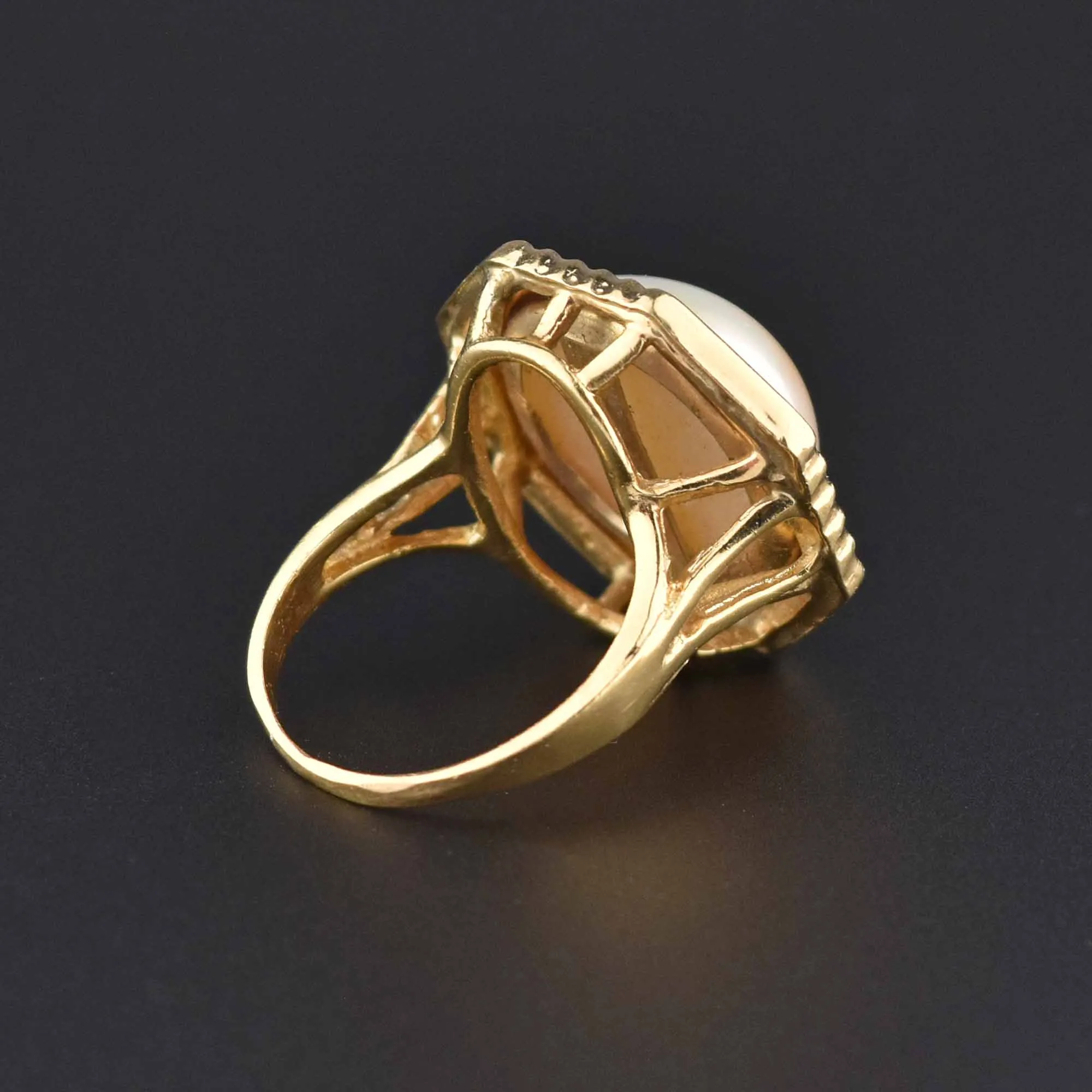 Large Mabe Pearl 14K Gold Geometric Octagon Cocktail Ring